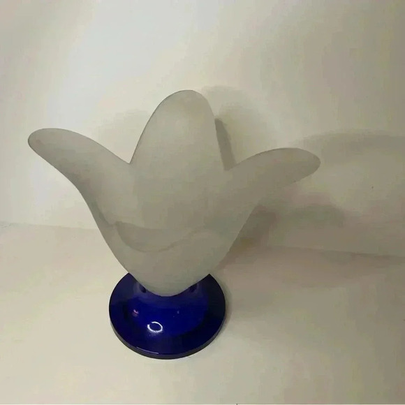 COBALT BLUE GLASS  Tulip/Lily  Shape Vase FROSTED WHITE  Planter  CANDLE HOLDER - Picture 3 of 4